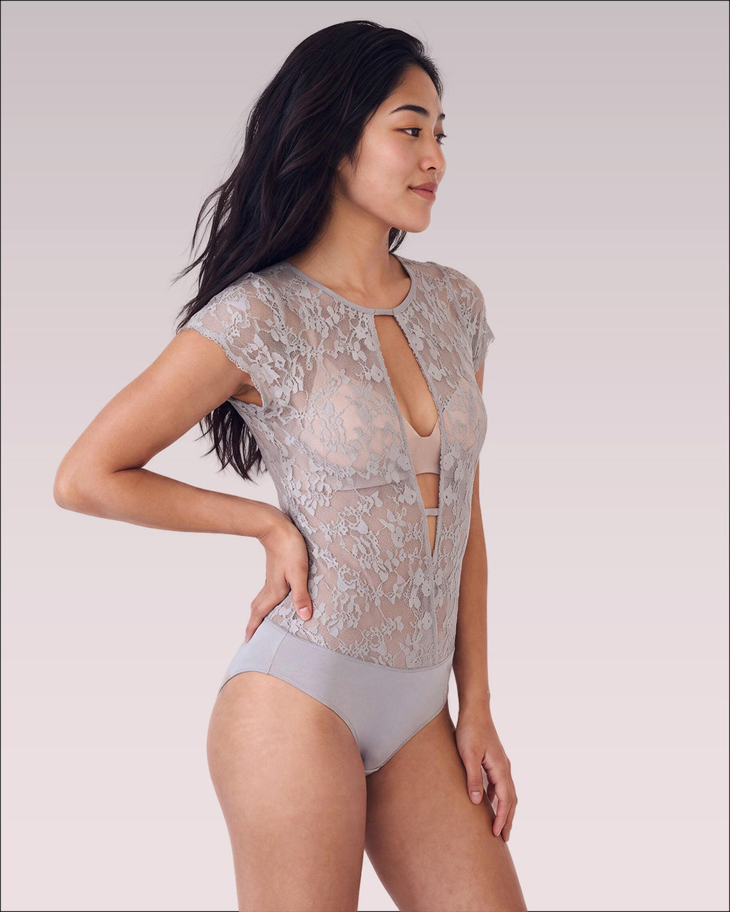 Lace Cap Sleeved Keyhole Body